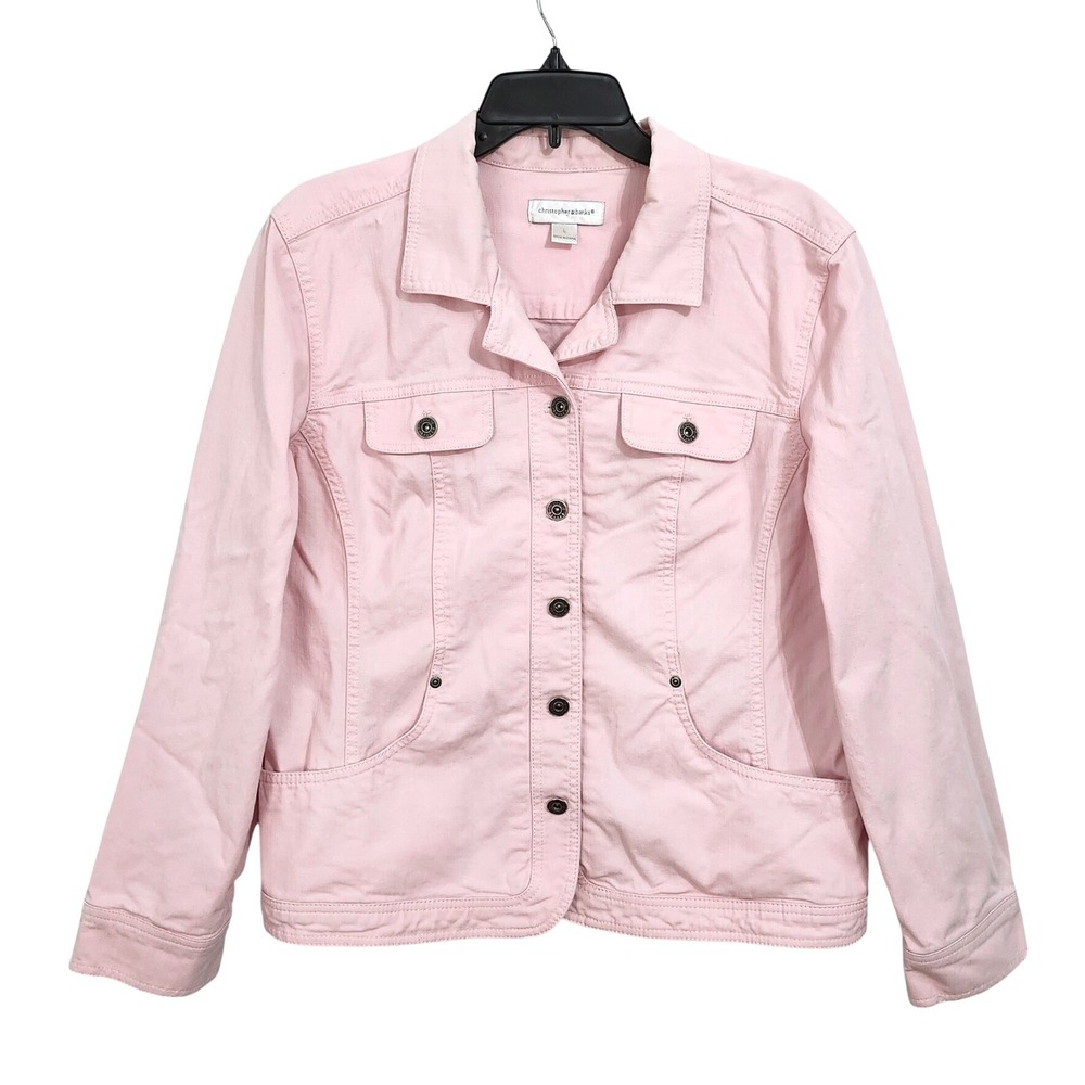 Christopher & Banks Button Front Denim Jacket Womens Large Pale Pink Casual Cute